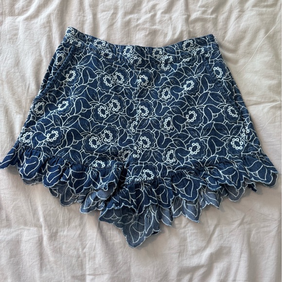 Anthropologie Pants - Anthropologie Blue Floral Denim Lace-Trim Shorts